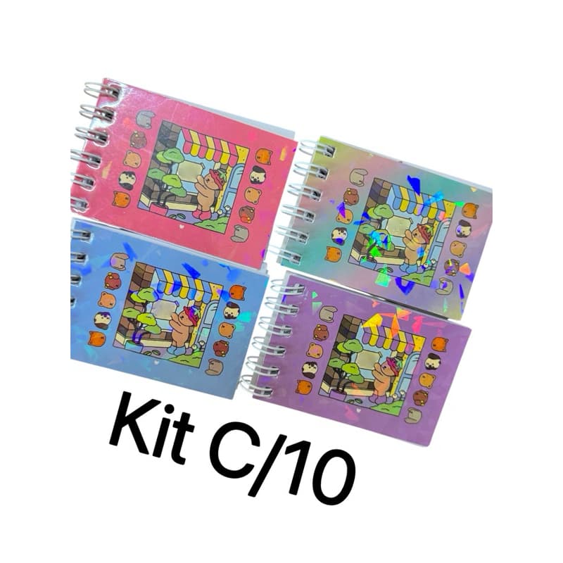 Kit Com 1/10/15/20 Lembracinhas Chaveirinhos Mini Cadernos 7,5X5,5cm Com 40 Folhas Jesus Capivara Laminação Holográfica
