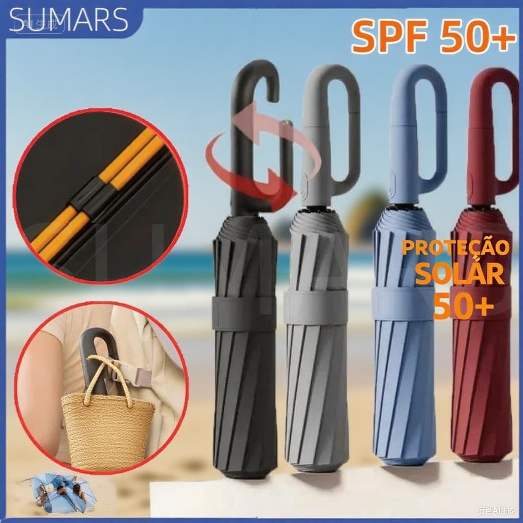 Guarda Chuva Automático Portátil À Prova Vento UV Resistente e Protetor Solar Grande Dobrável