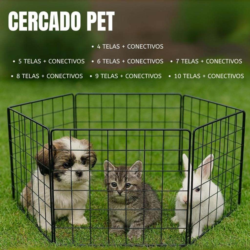 Cercado Modular 30x30 Pet Tela Preto/Branco Estrutura Reforçada para Animais Pequenos
