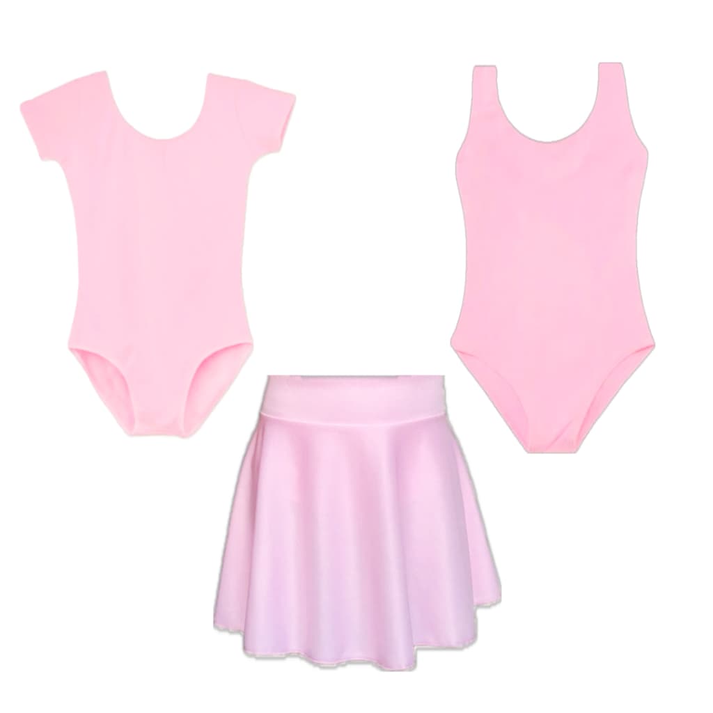 Kit Ballet Infantil Rosa/Preto Com 3 Peças: Collant Meia Manga + Collant Regata + Saia Cós - Para Bailarinas