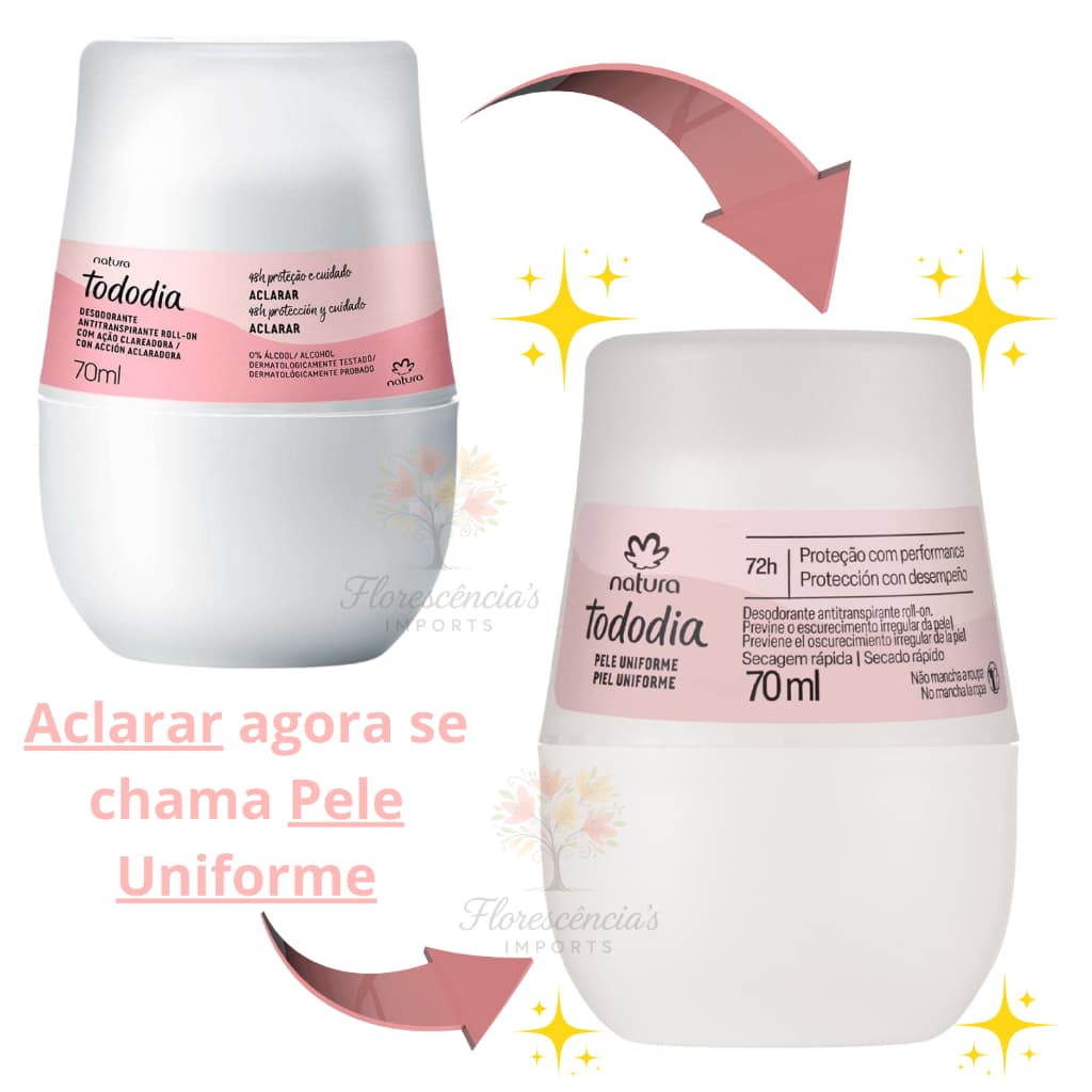 DESODORANTE ANTITRANSPIRANTE NATURA TODODIA ROLL-ON Pele Uniforme Clareador (ANTIGO ACLARAR) 70ml