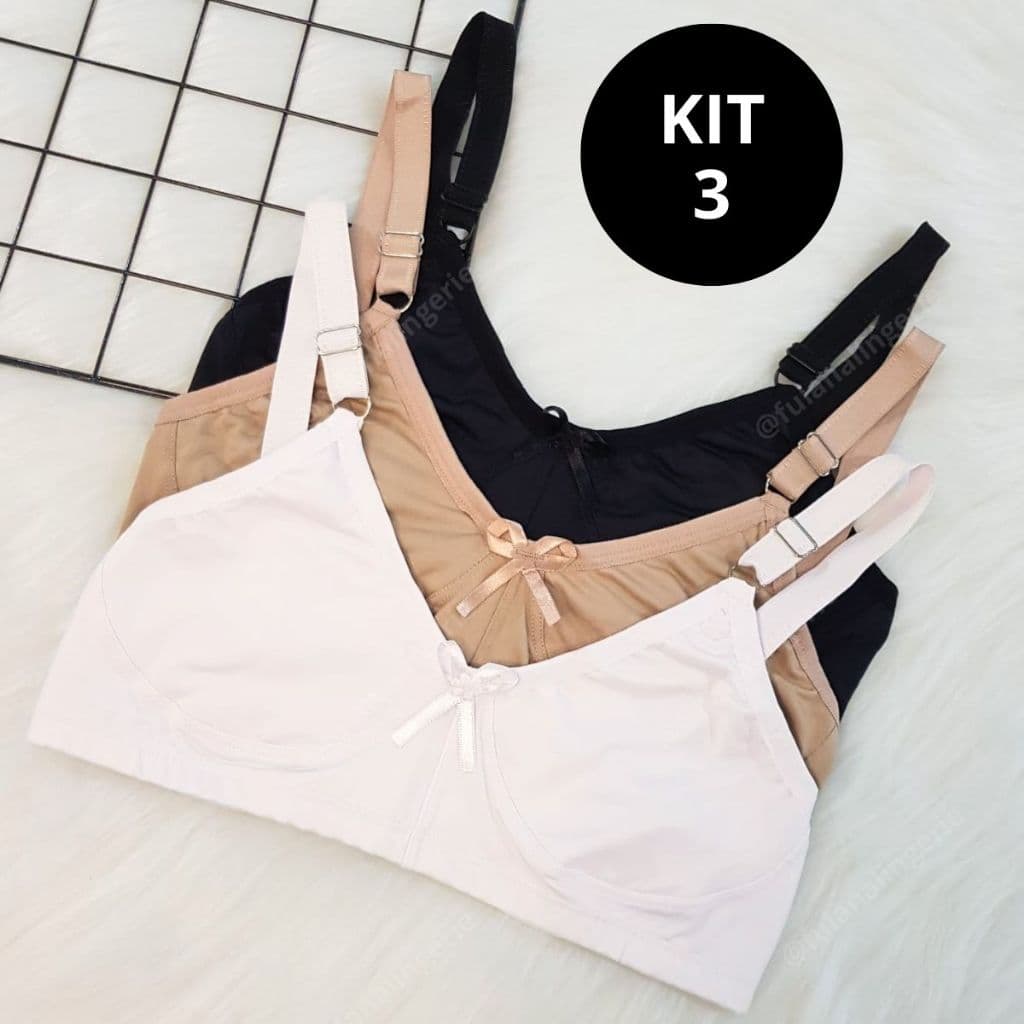 Kit 3 Sutiã Plus Size e Normal Alta Sustentação Sem Bojo  - Sutia N/P