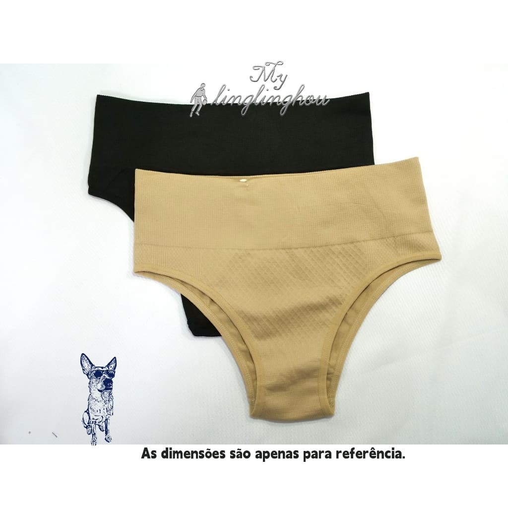 kit 2/3/4 Calcinha feminina 7cm de poliéster com controle de barriga e cintura alta---1017