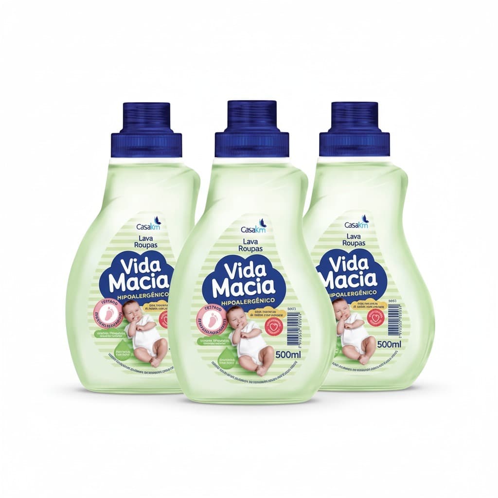 KIT Lava Roupas Vida Macia 500ML Glicerina & Erva Doce  Hipoalergênico Sabão Líquido Roupinhas Bebê