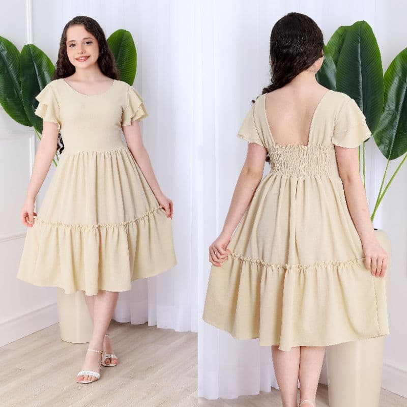 Vestido infantil Charmoso com Babados e Costa Lastex Estilo Confortável