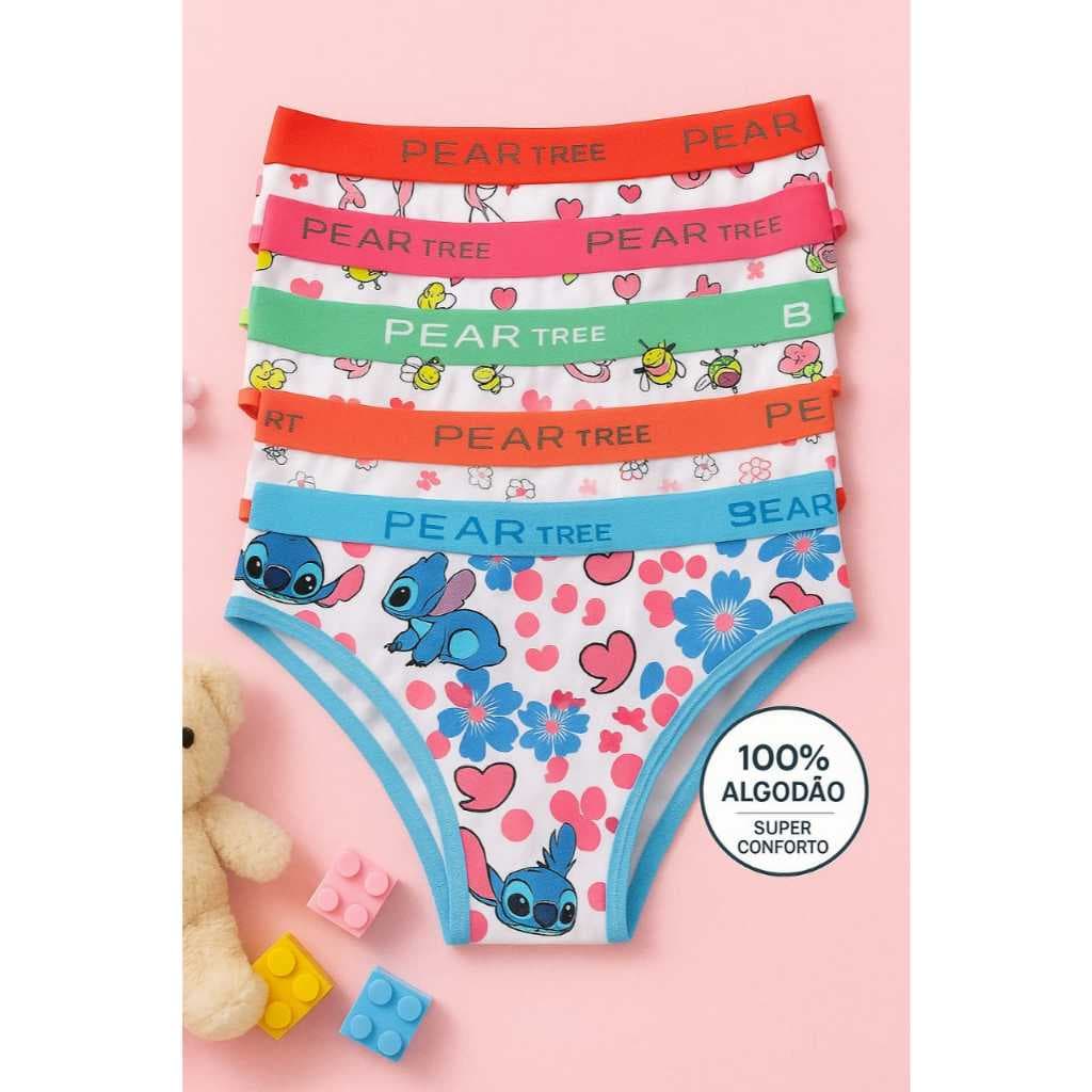 Kit Calcinhas Menina Infantil Algodão Respirável Conforto