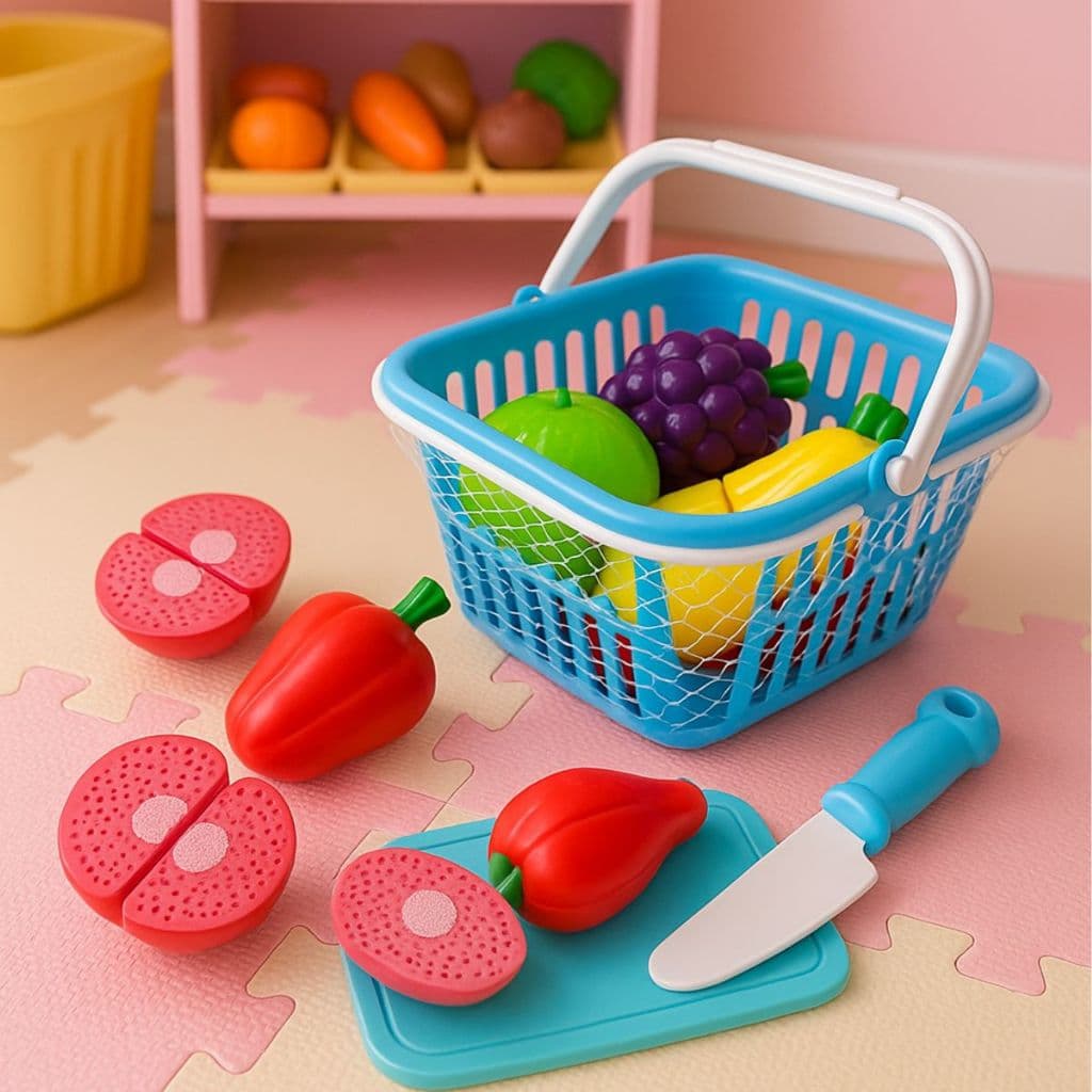 Cesta Legumes Frutas Comidinha Cortar Com Velcro Brinquedo Infantil Confeitaria