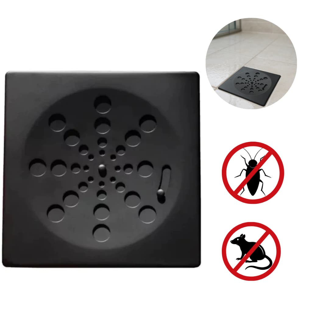 Ralo 10x10 Quadrado Preto ABS Banheiro Ralo