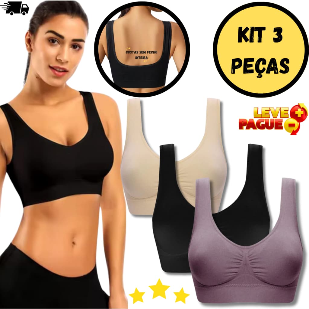 Kit 3 Top SEM BOJO Reforçado Feminino Sem Costura Básico e Sem Aro Alça Regata Tecido Confortável