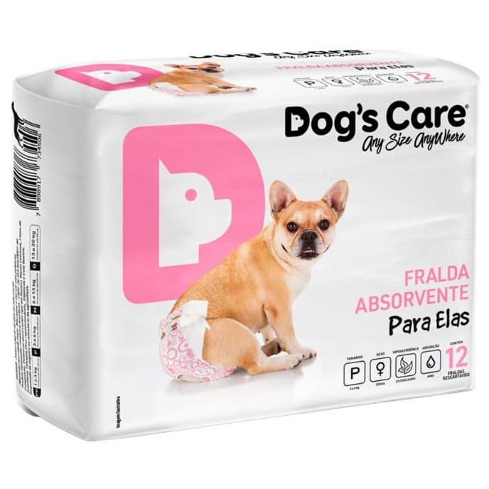 Fralda Higiênica Para Cães Pet Fêmea Dog's Care - Tam: P - 12 Unids - Alta Absorção e Anti-Alérgico