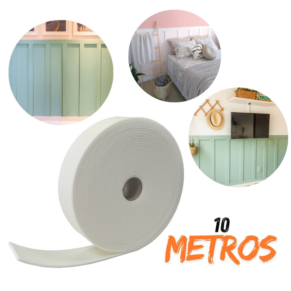 Fita EVA Ripado Vedação Autocolante – 10m – Decoração de Parede e Móveis, Fácil Aplicação