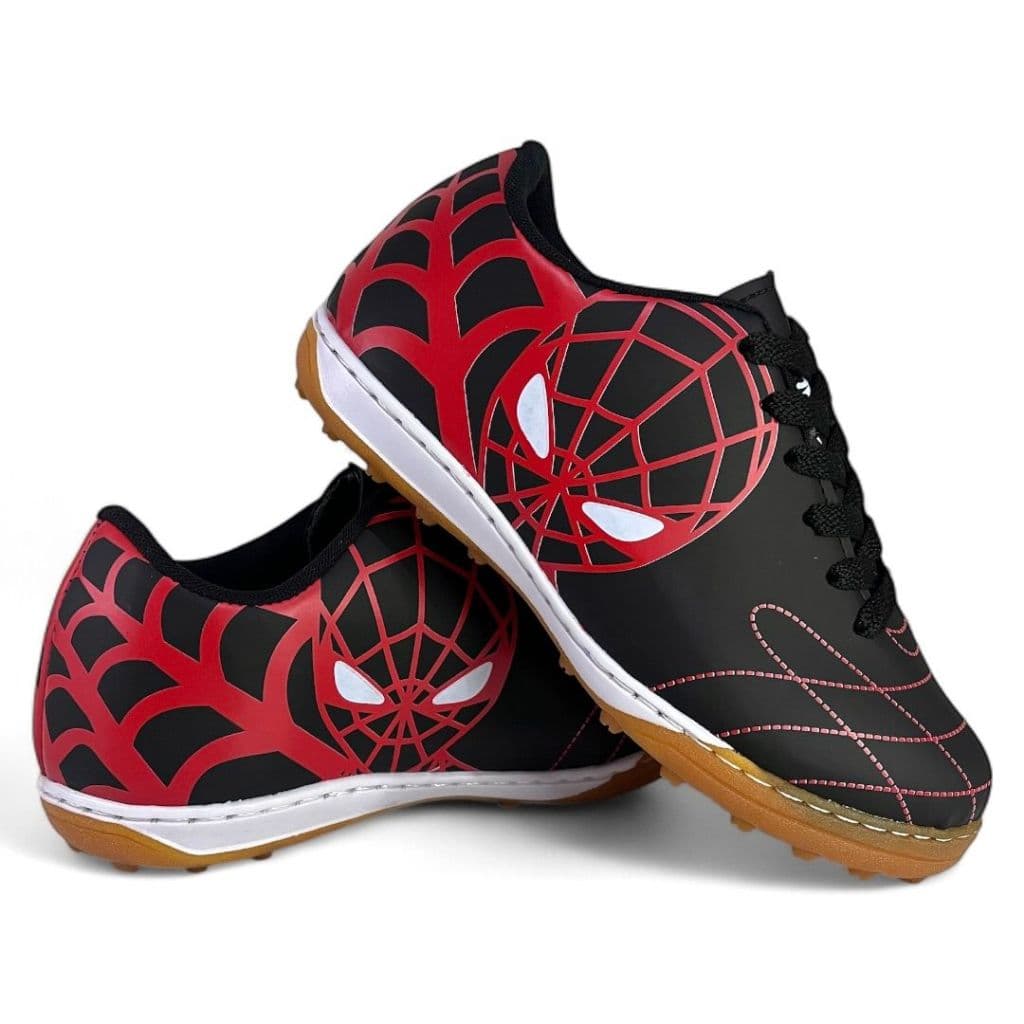 Chuteira Society Grama Sintética Tênis Infantil Homem-Aranha Menino Sola Costurada 26 ao 33