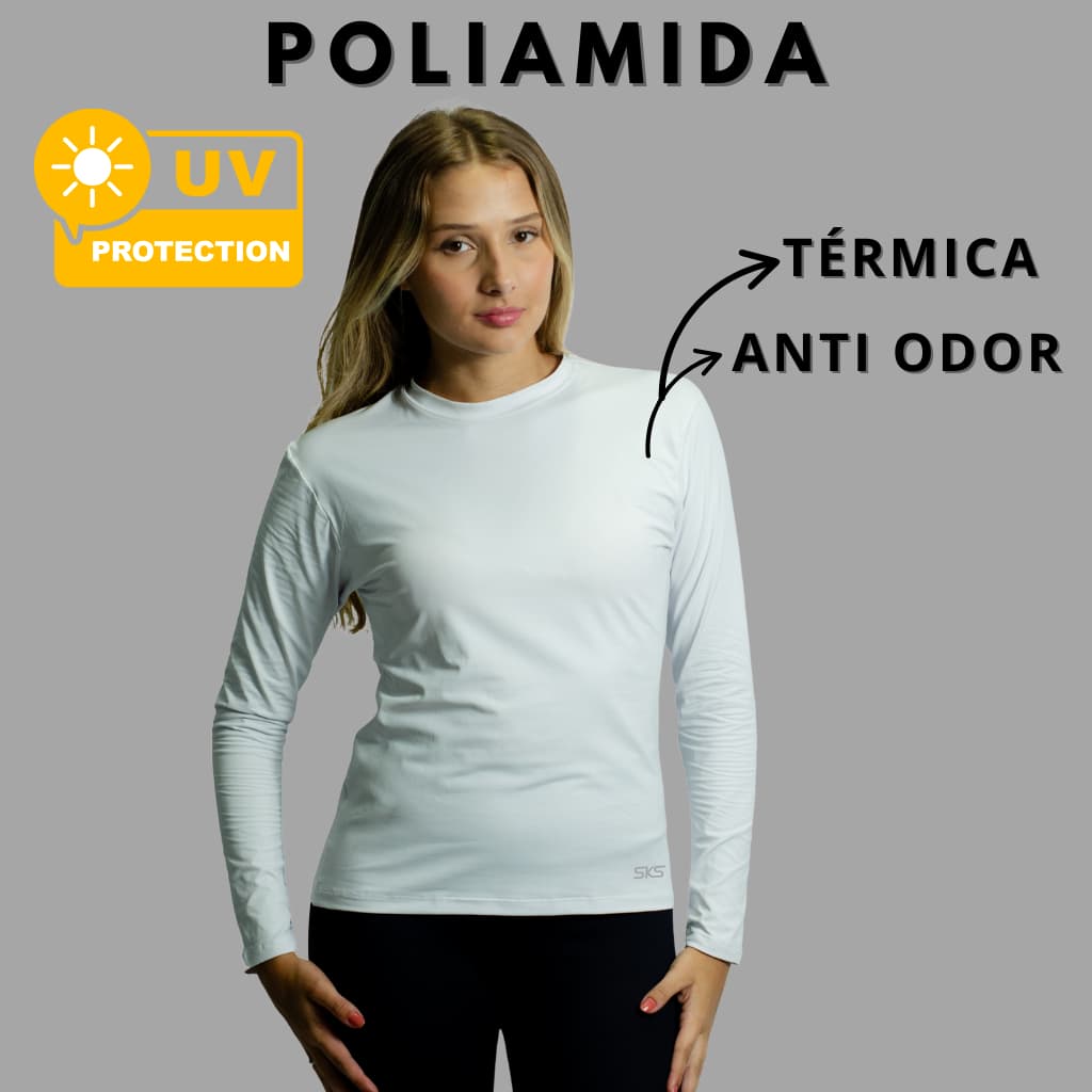 Blusa Térmica Feminina Poliamida Anti Odor Manga Longa Proteção Uv50+ Microfibra Tecido Gelado