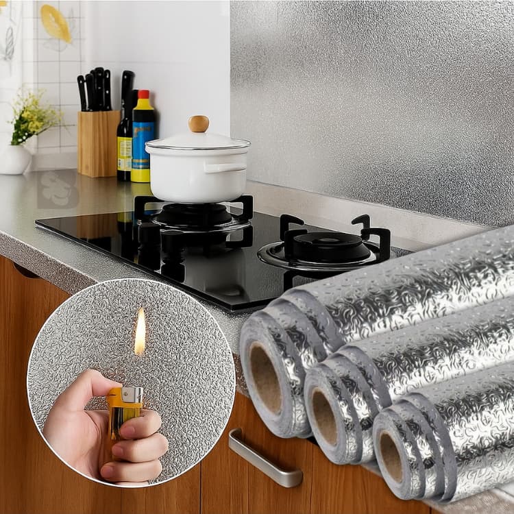 Papel De Alumínio Rolo Adesivo Prova Da Agua Para Cozinha Adesivo Impermeável Protetor Fogão Armário