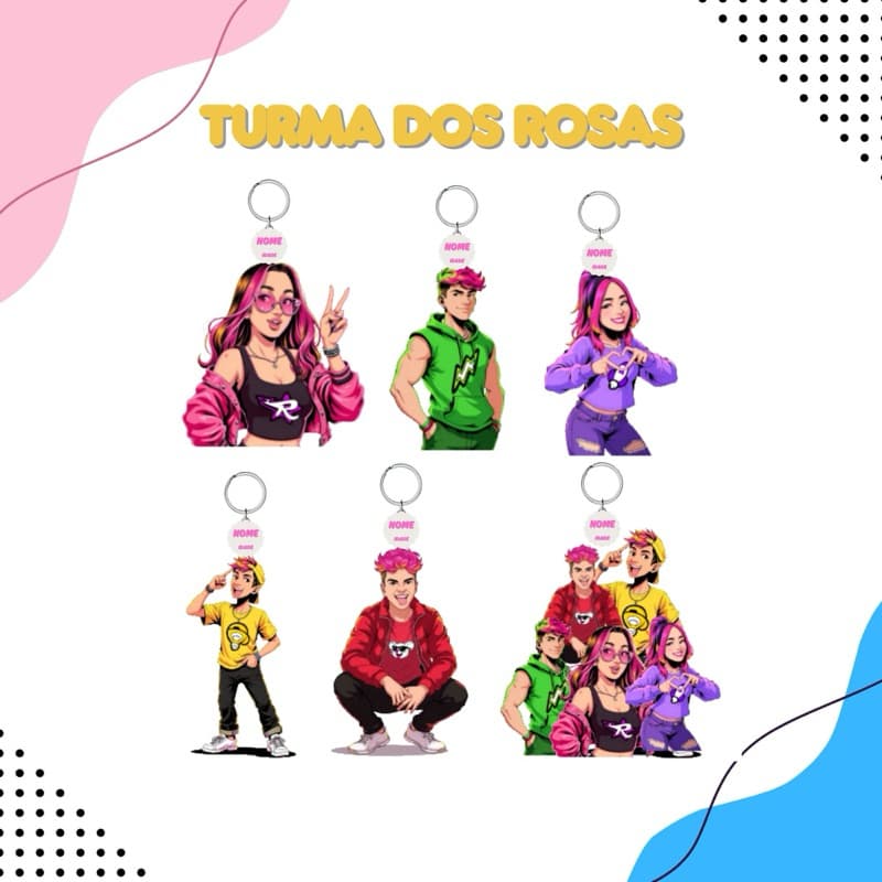 Turma dos Rosas Emilly Vick Chaveiro em Acrilico Molhável Lembrancinha Infantil