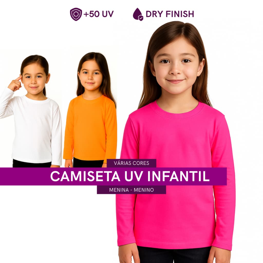 Blusa Camisa Térmica UV FPS +50 - Manga longa - Dry Fit - Proteção Solar - Menina e Menino