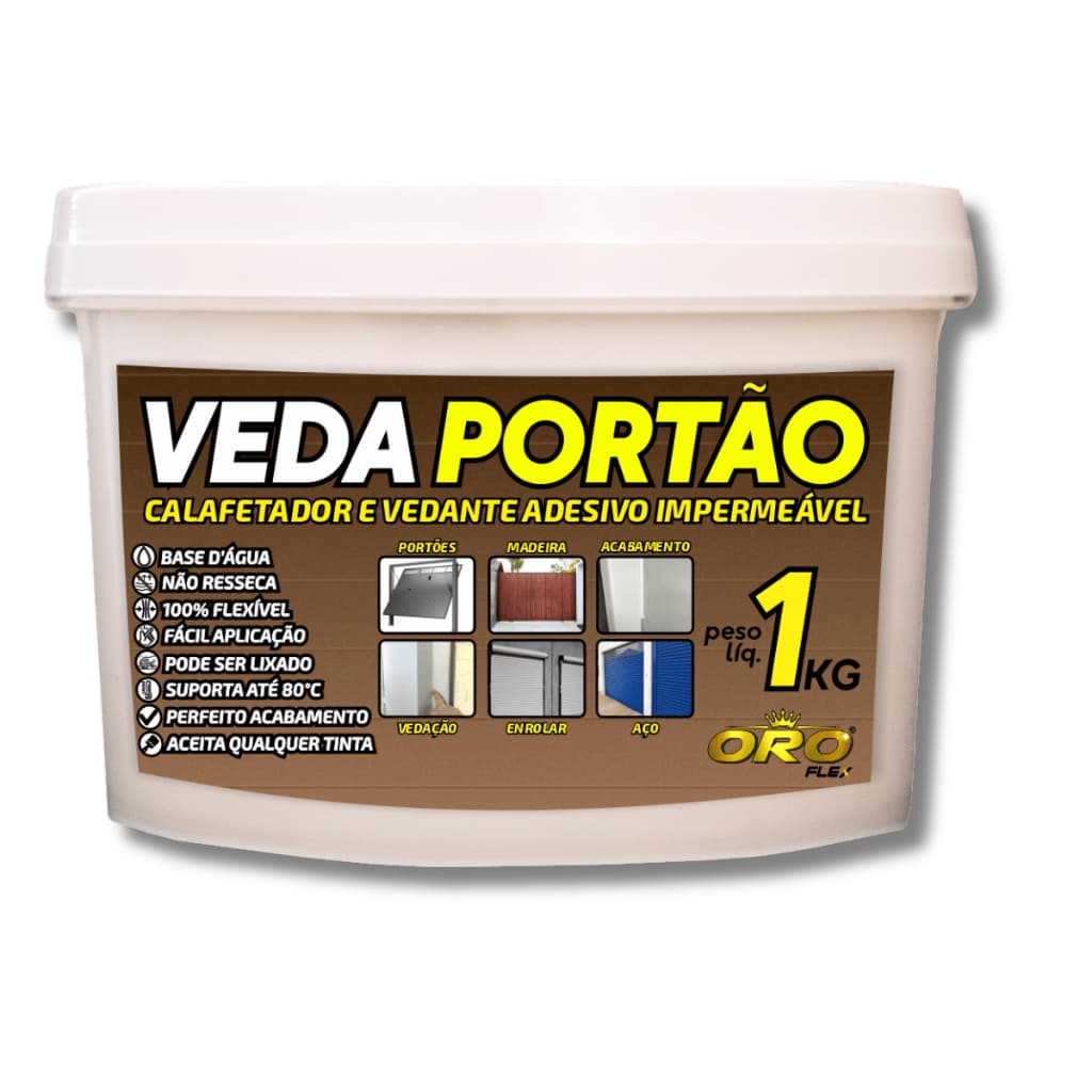 Produto branco p/ vedar estruturas metálicas – VEDA PORTÃO – OROFLEX, 1kg, branco