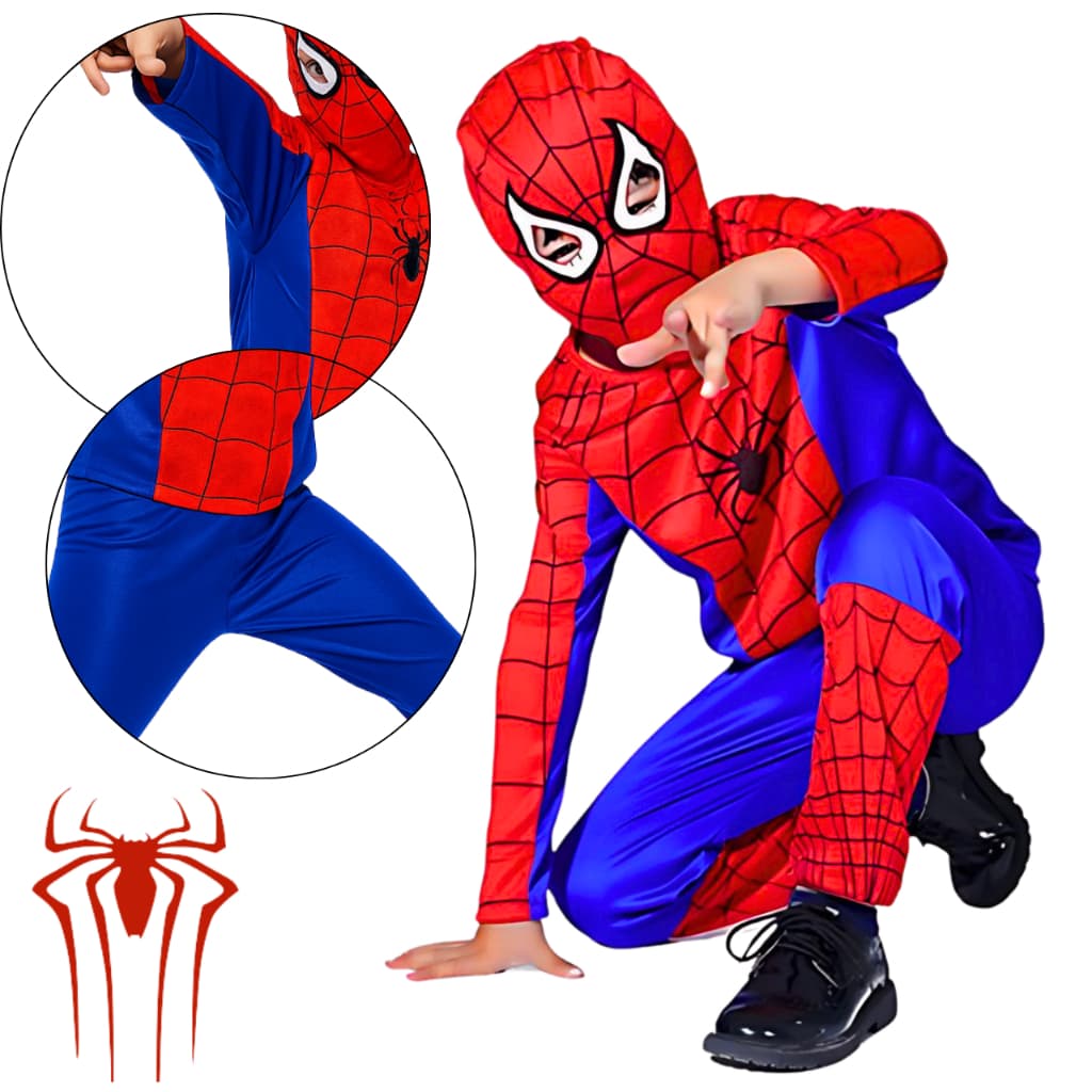 Fantasia Infantil Menino Roupa Homem Aranha Longa Spider Mas Com Máscara