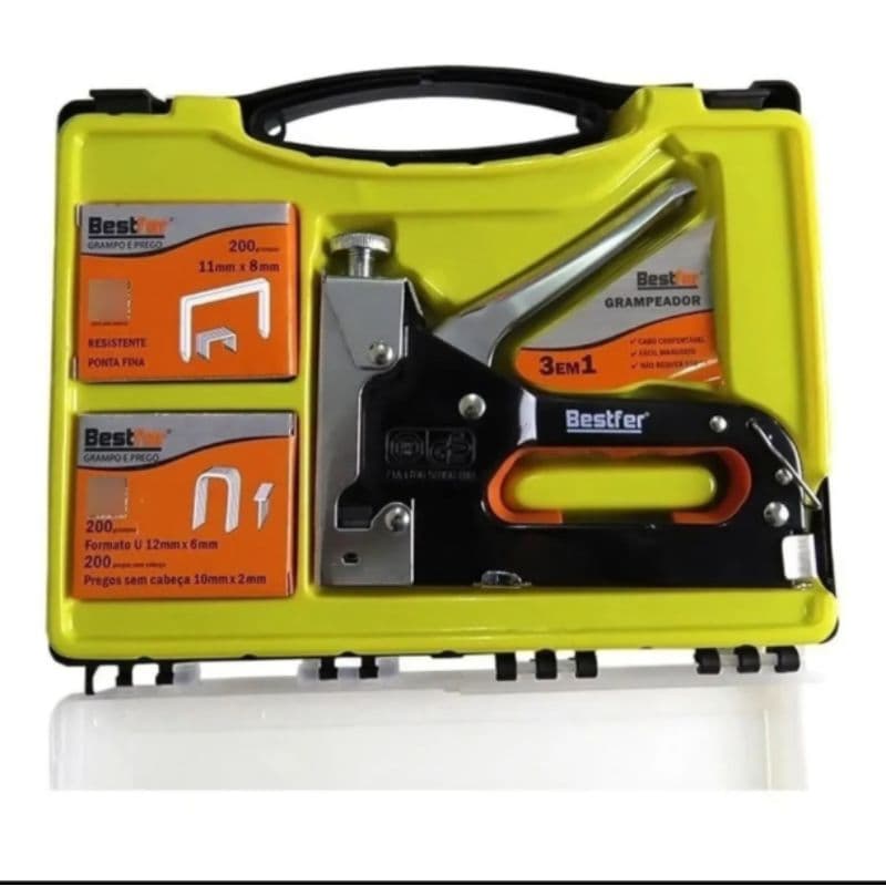 Grampeador Profissional Kit 3 Pçs Maleta Tapeceiro Madeira Estofado Manual Bestfer BFH0133 15522