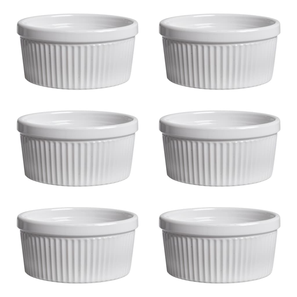 Kit Ramekin Canelado de Porcelana 320ml Pote Tigela Petisqueira Porta Molho Servir Creme Brule