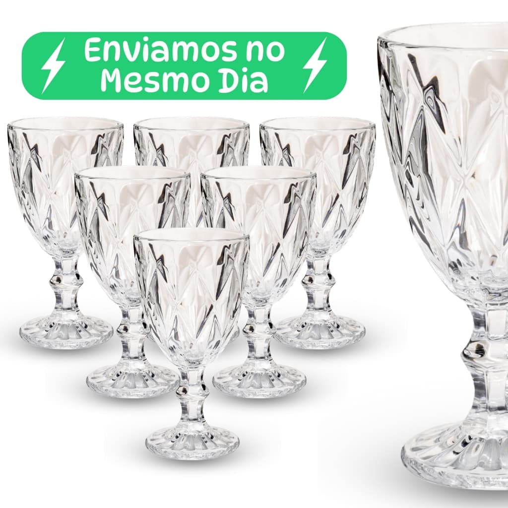 Jogo de Taça Diamante Copo Vidro Transparente Taças Abacaxi Gourmet Bico De Jaca 330ml