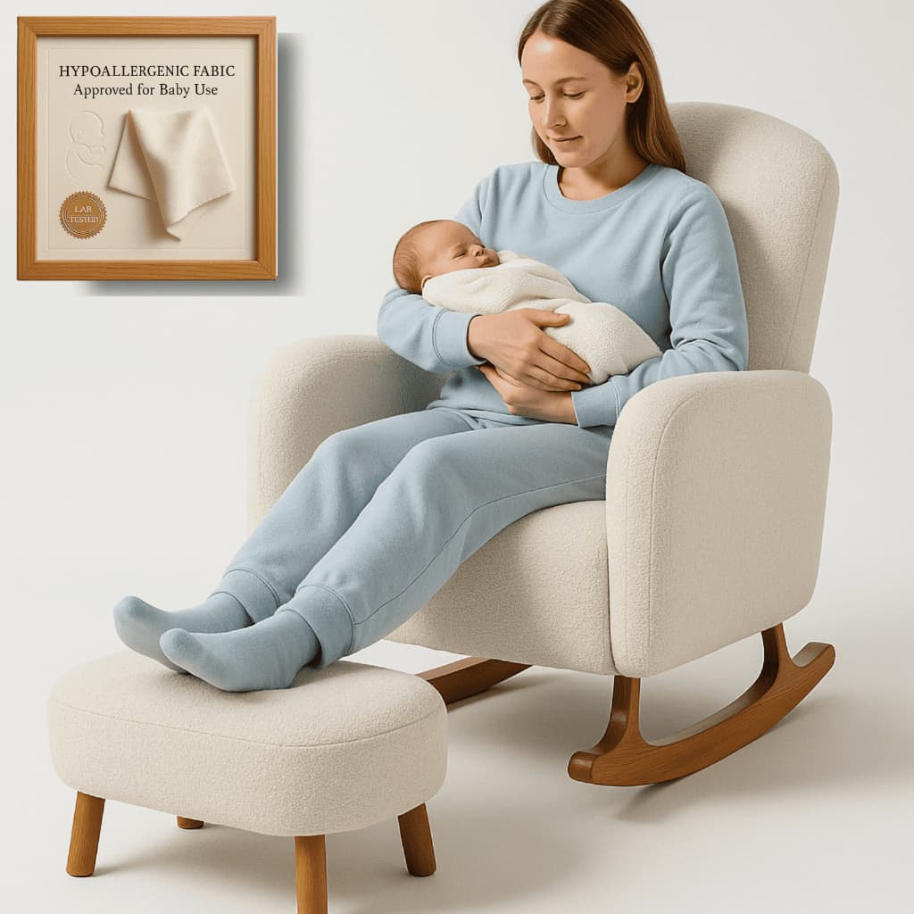 Poltrona de Amamentação Orgânica - Poltrona Balanço Decorativa Boucle Com Puff Para Descanso De Pés