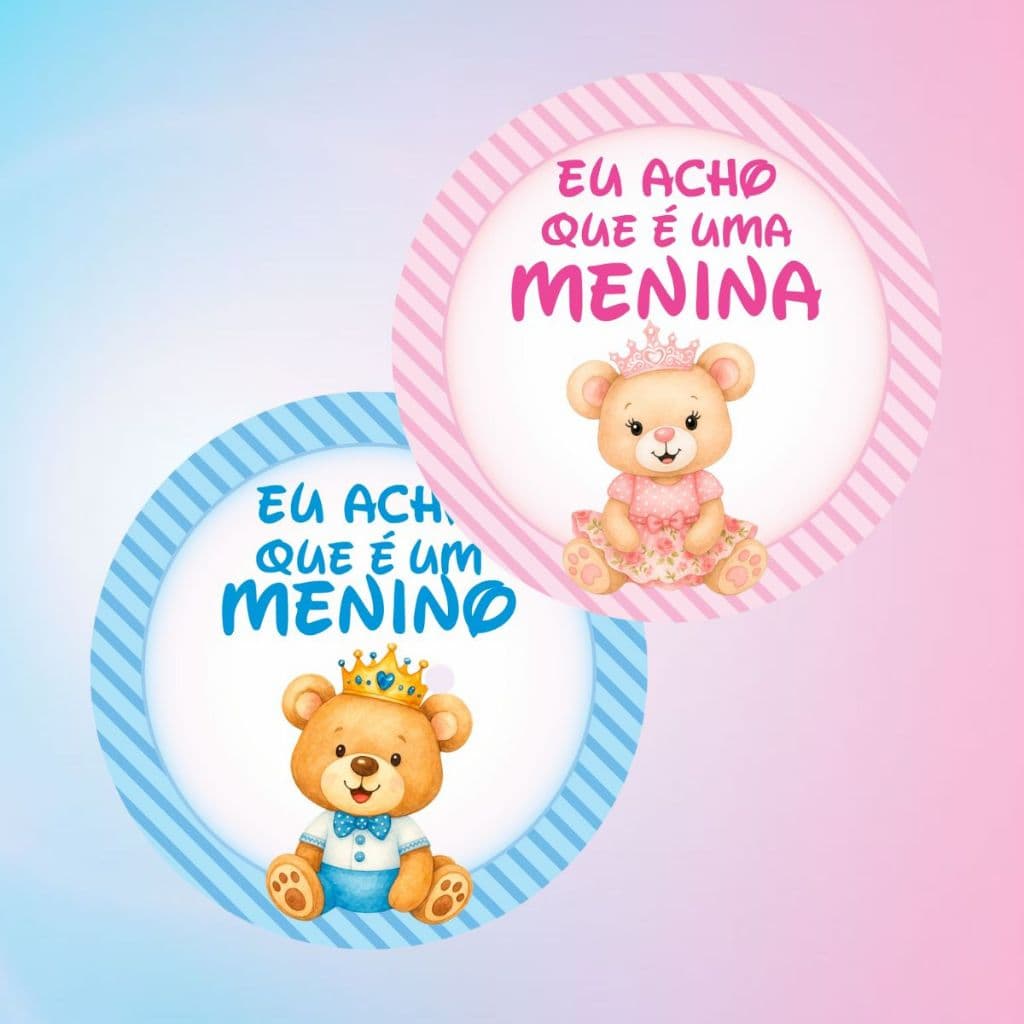 Kit 100 Adesivo Chá Revelação Eu Acho que é Menino Menina