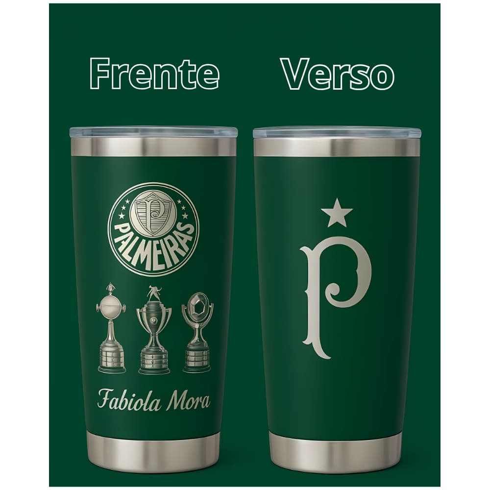 Copo Do Palmeiras Taças Personalizado Térmico C/ Tampa E Abridor 475ml