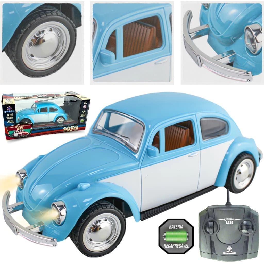Carrinho Controle Remoto Fusca Classico 8 Funcoes Luzes Led Brinquedo Infantil Menino Polibrinq
