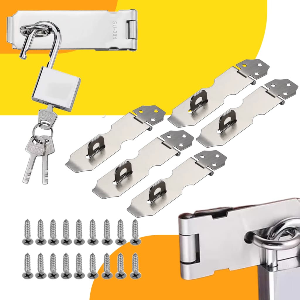 Dobradiça Porta Cadeado Fecho Trinco Ferrolho Para Gavetas e Armários 4 Polegadas com Parafusos