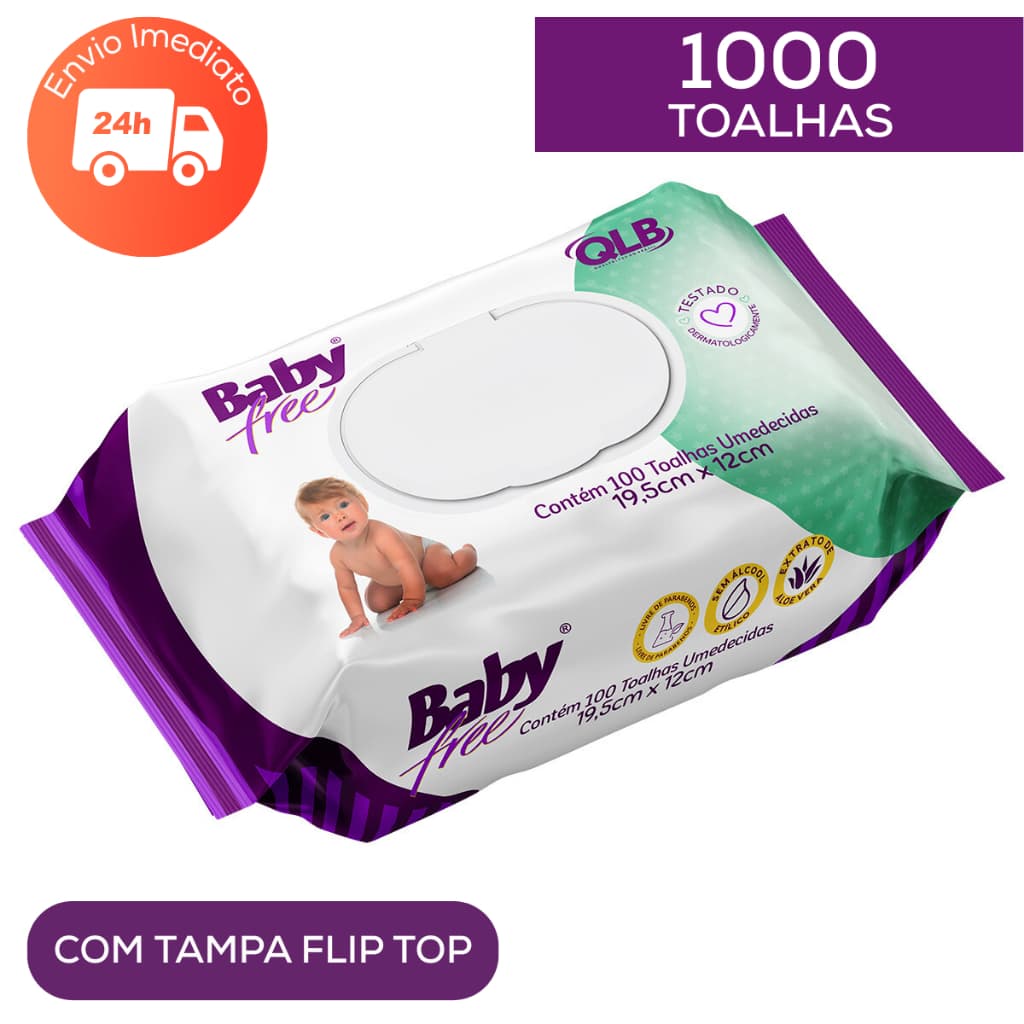 Kit 5pct ou 10pct com 100un Cada Lenço Umedecido Toalha BABY FREE