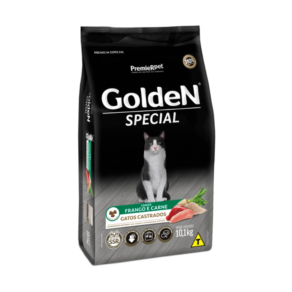 Ração Golden Gatos Castrados Frango e Carne 10,1kg