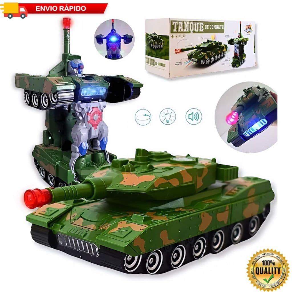 Tanque de Combate Transformers Robô Infantil c/ Luzes, Som e Pilhas Inclusas