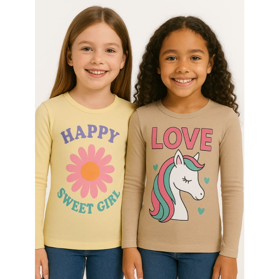 Kit COM 2 Blusas Infantis Meninas Manga Longa Estampada