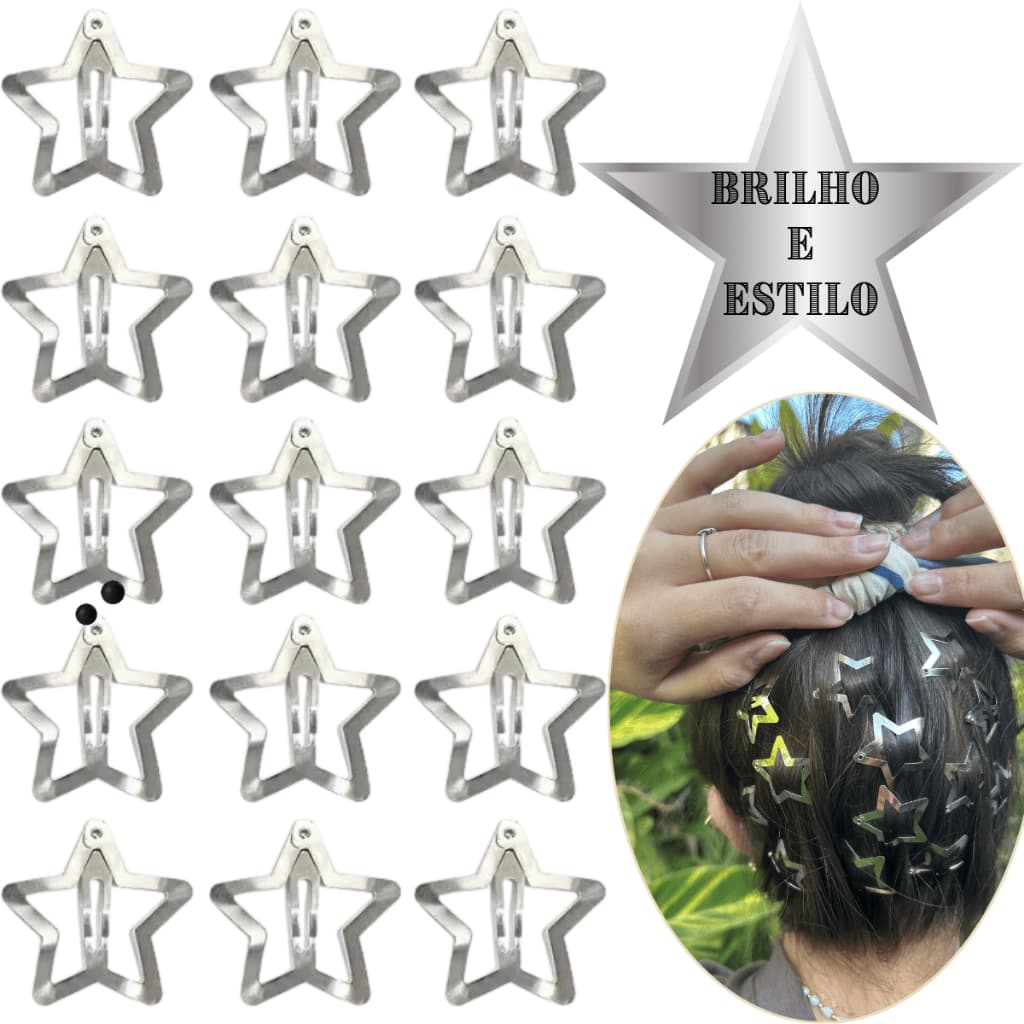 Presilha Estrela Grampo Prata Prateada Tic Tac Y2K Penteado Grunge Clip Acessórios de Cabelo Festas