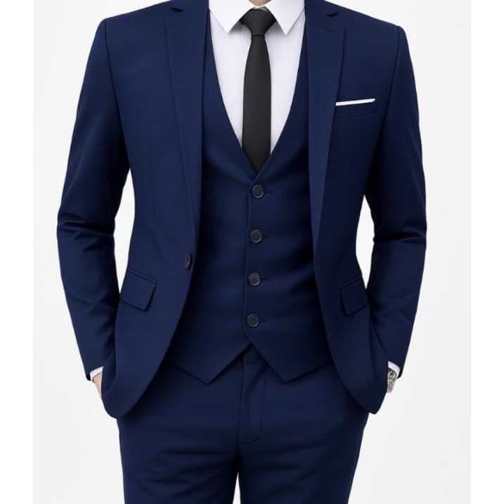 Terno Masculino Oxford Euro Completo Gravata brinde Azul Marinho  - Gramatura 180 (Paleto+calça+colete+camisa tricoline)