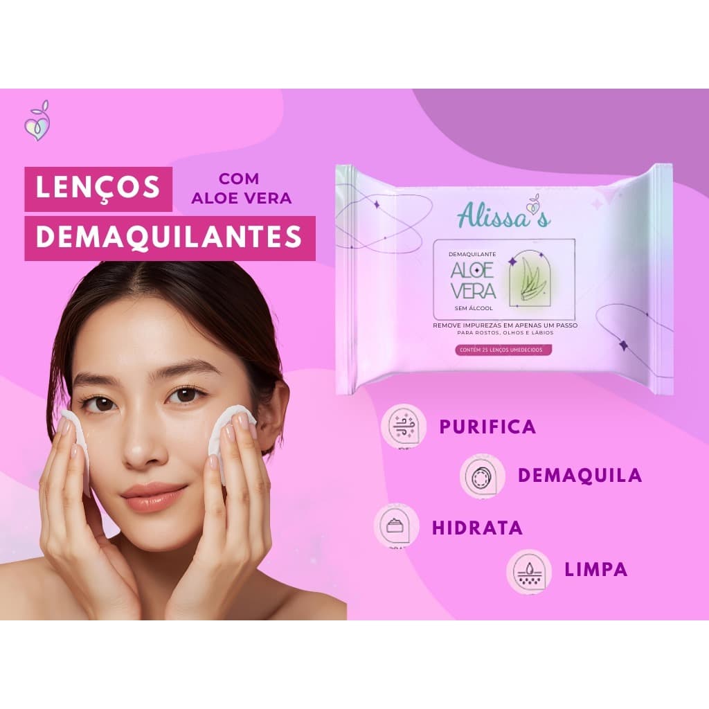 Lenço Removedor de Maquiagem com Aloe Vera e Fórmula Sem Álcool 25un