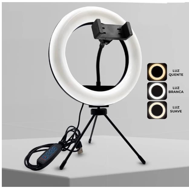 Ring Light de Mesa  Portátil Luminária De Led  Tripé + 6 Polegadas De 16 Cm Right Blogueira ZMX-160