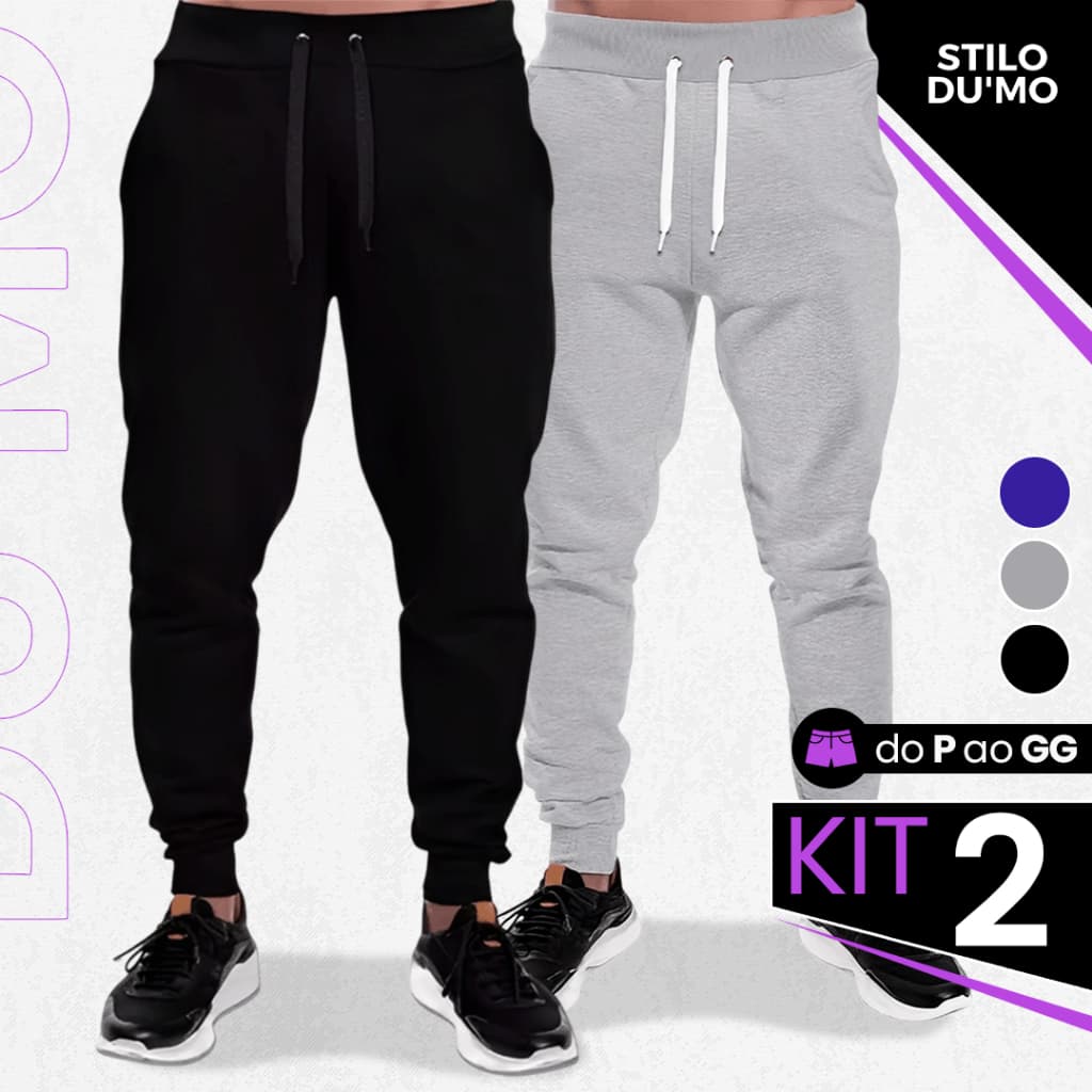 Kit 2 Calças De Moletom Peluciado Masculina Estilo Jogger Casual Confortavel