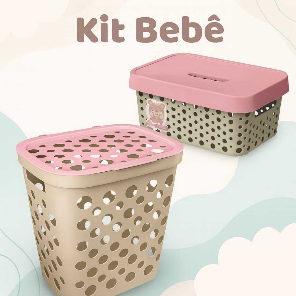 Kit 2 Em 1 Linha Baby Cesto De Roupa + Caixa Organizadora Com Tampa  Quarto Do Bebê Usual