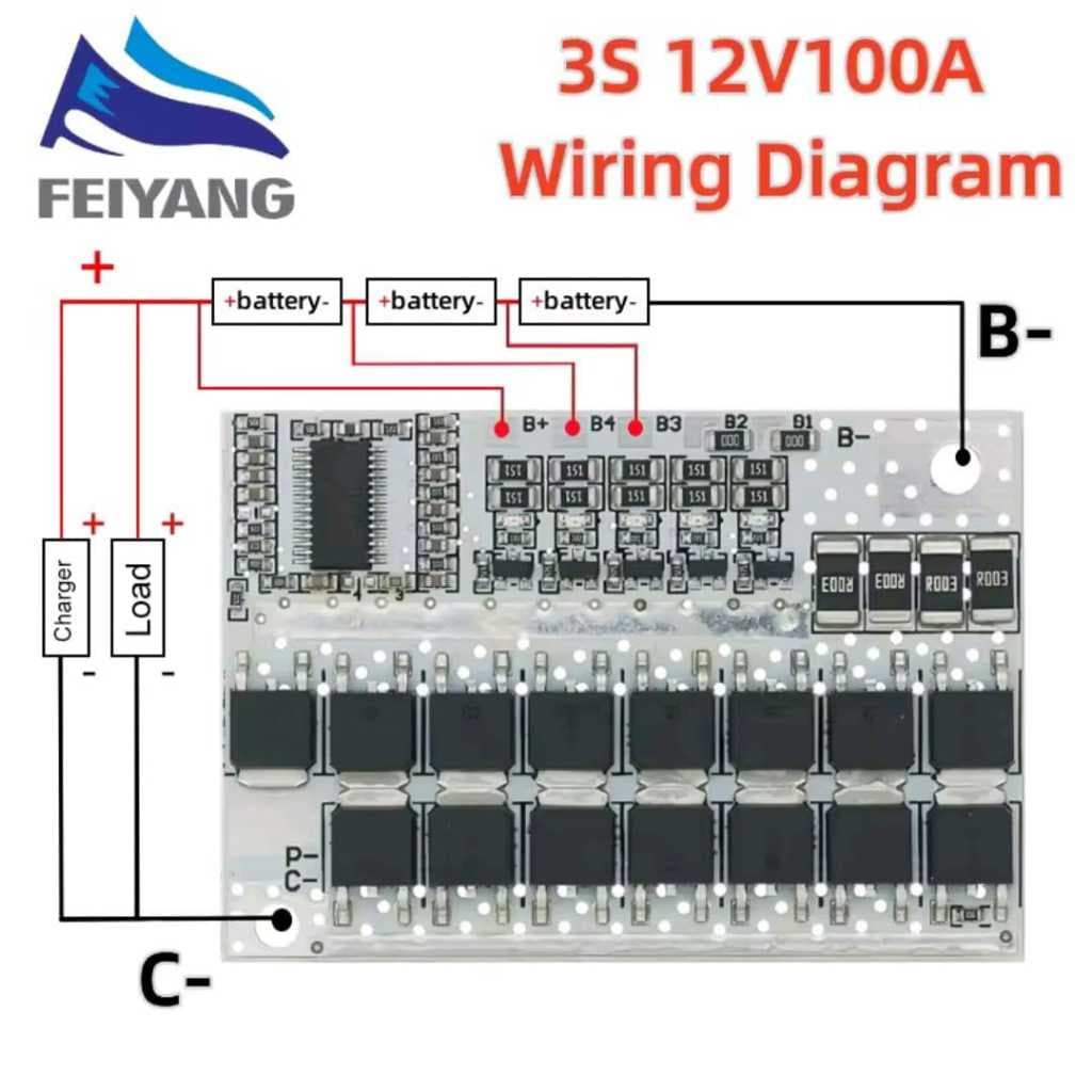 Placa Bms 3S 12v 100A 12.6v Com Balanceamento Proteção Bateria