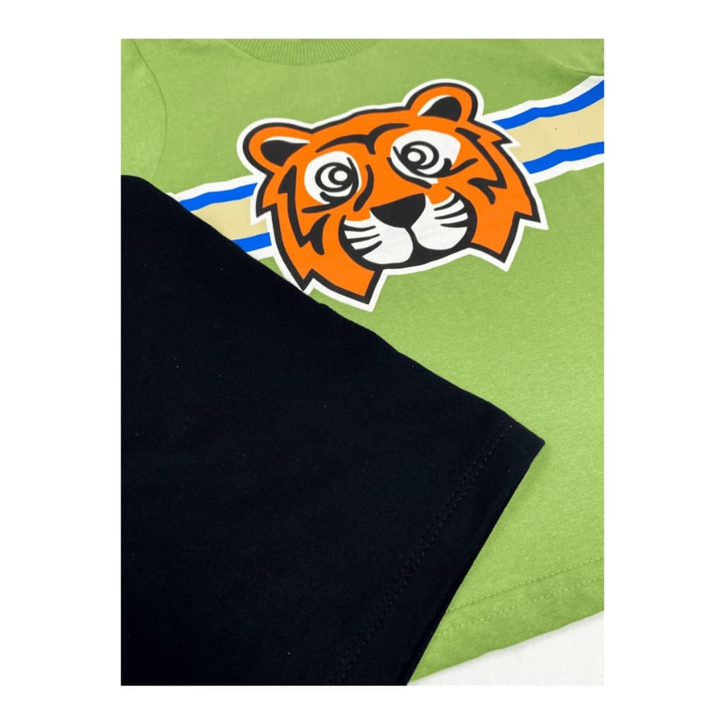 Conjunto masculino menino verão bermuda e camiseta estampa tigre militar