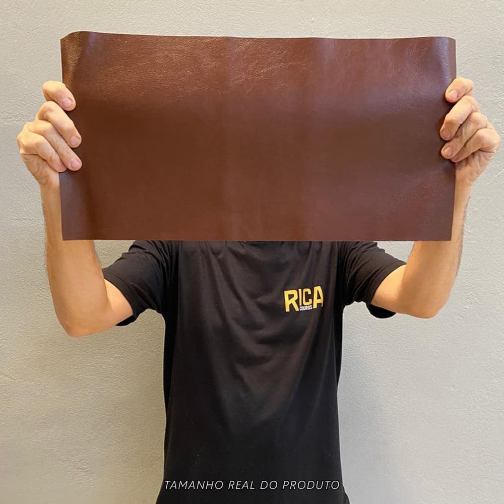Painel de Couro Legítimo Tipo Fly 25x50cm – Placa Natural e Macia - Retalho 10/12 linhas - Cor: Conhaque