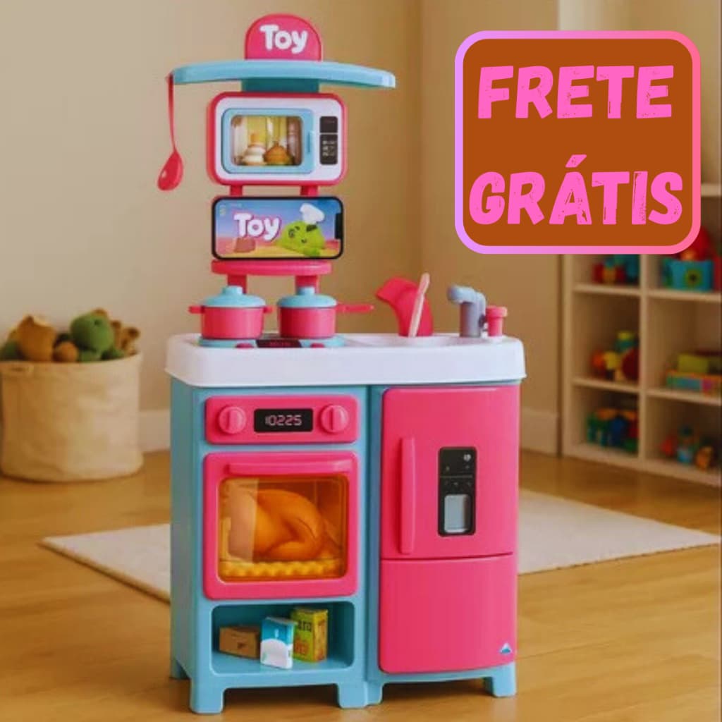Cozinha Infantil Grande Completa Geladeira Fogão Acessórios Brinquedo Menina Sai Água De Verdade