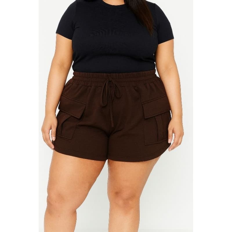 Shorts Feminino Plus Size Cargo em Moletinho Cintura Alta  - Conforto e Estilo  para o Dia a Dia GG,G1 ,G2, G3,G4,G5