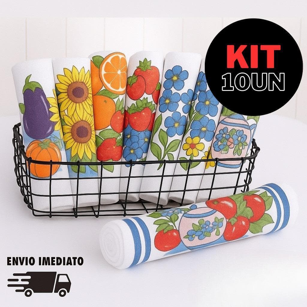 Kit 10 Panos De Prato Estampado Pano Algodão Alta Absorção Pia Cozinha Louça Pe Galinha Legitimo