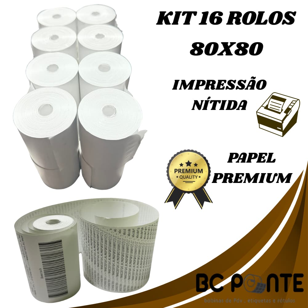 Bobina Térmica 80x80  80 Metros Caixa com 16 Rolos Cupom Fiscal PDV  Rolo grande p/ Impressora 80mm