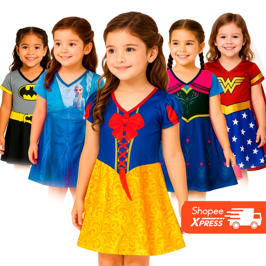 Fantasia Menina Vestido Princesa Frozen Maravilha Neve Batman 1 a 8 Anos Envio Imediato