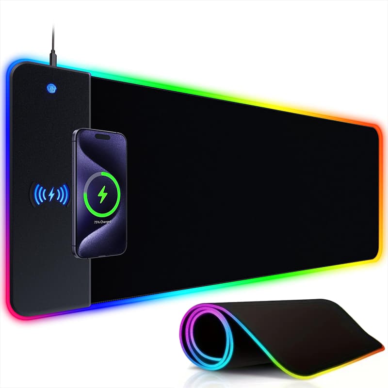 Mouse Pad Gamer RGB 70x30cm com Carregador Sem Fio 15W Iluminação LED Colorida -K3