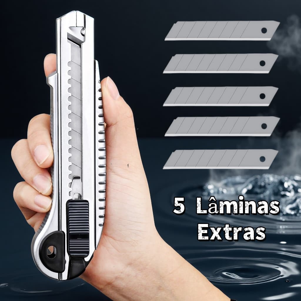 Estilete De Metal Profissional 18mm + 5 Lâminas Extras w-13